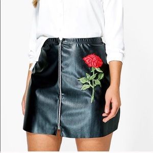 Boohoo leather flower skirt